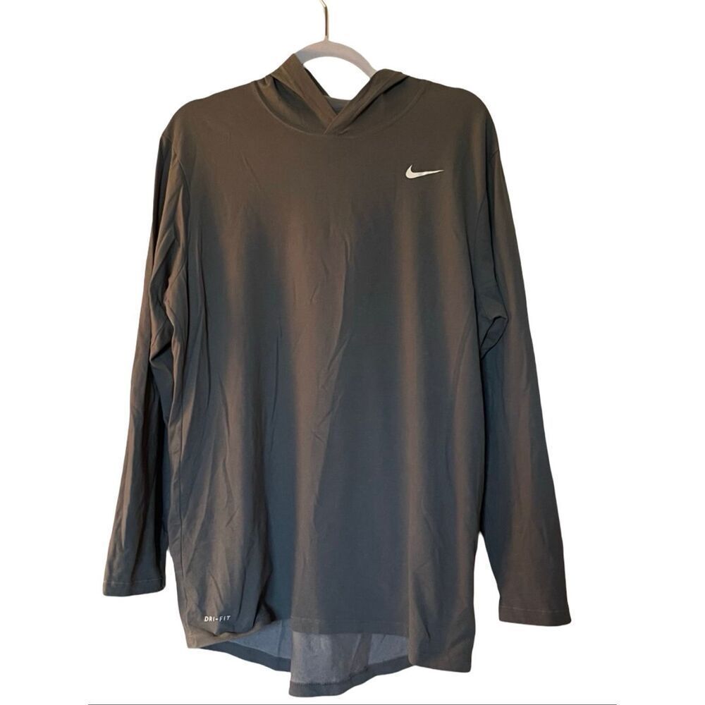 Nike Mens Gray High Low Hem Dri-FIT Lightweight Pullover Hoodie Size Medium